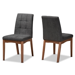 Baxton Studio Tara Mid-Century Modern Transitional Dark Grey Fabric Upholstered and Walnut Brown Finished Wood 2-Piece Dining Chair Set